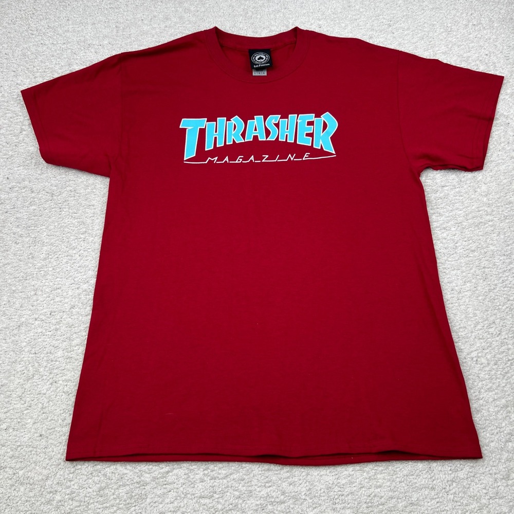Thrasher Magazine Mens‎ Graphic T-Shirt Red Blue Logo Skateboarding Large Punk